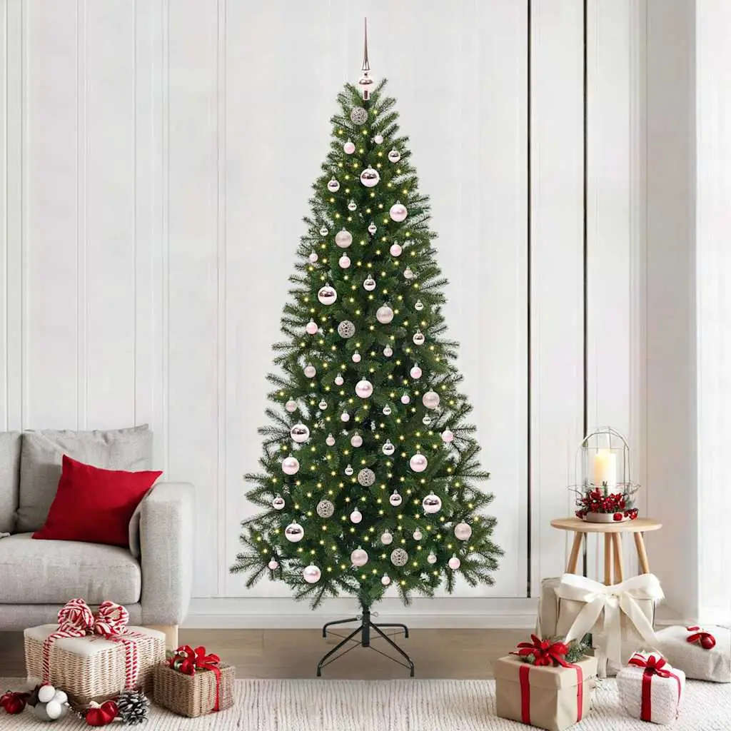 Grand Sapin de Noël Réaliste 210cm PE/PVC avec 300 LED Blanc Chaud et Décorations – ComfortXL Outdoor Living