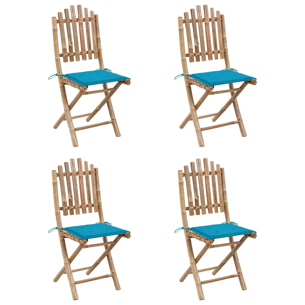 Lot de 5 Chaises Pliables De Jardin – Chaises D’extérieur avec coussins bambou g1264