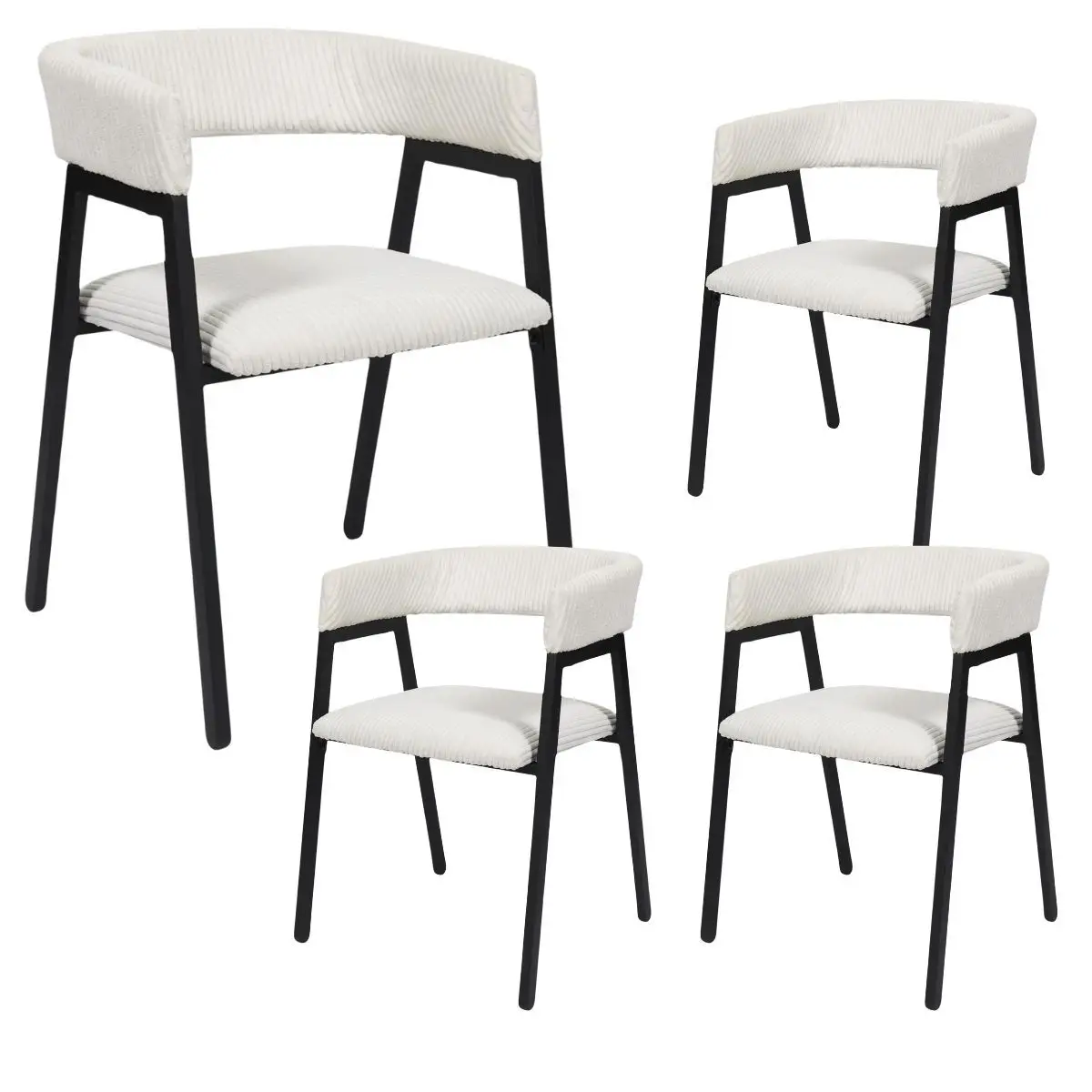 Lot de 4 fauteuils de table design en métal et velours côtelé coloris crème – AMORY