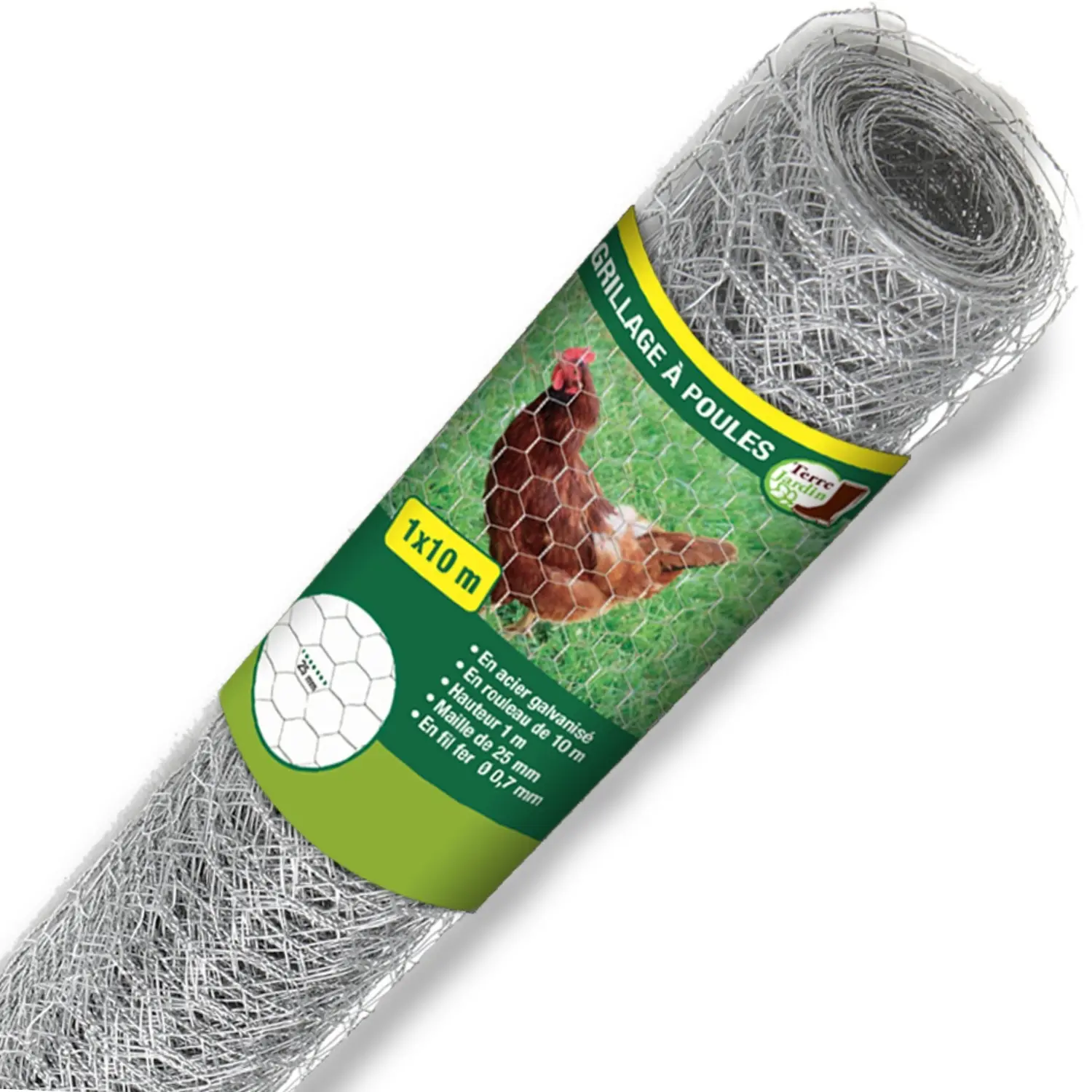 Grillage à poule 1X10 m mailles acier renforcé Ø 0.7 mm