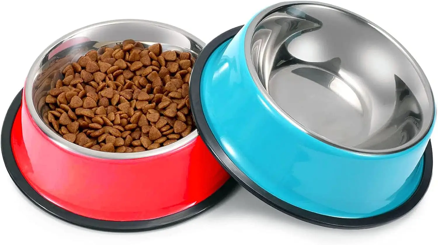 Lot de 2 gamelles pour Chien en Acier Inoxydable bleu rouge Vendos85