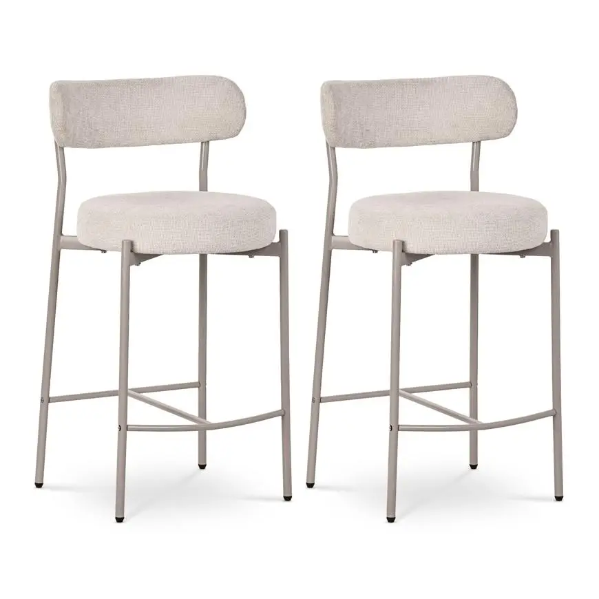 Sicaan Lot de 2 tabourets de Bar Contemporains GABY en Tissu Chenille Beige