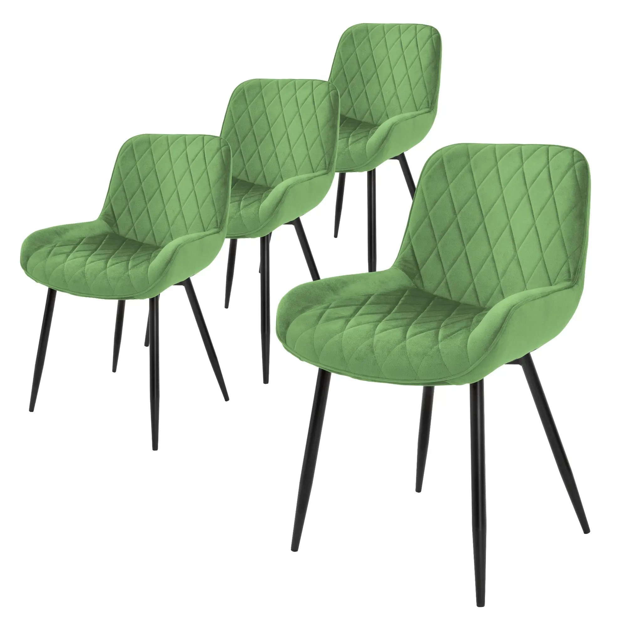 Lot de 4 chaises de salle à manger sauge assise ergonomique revêtement en velours respirant doux pieds noir en métal protections de sol prémontées