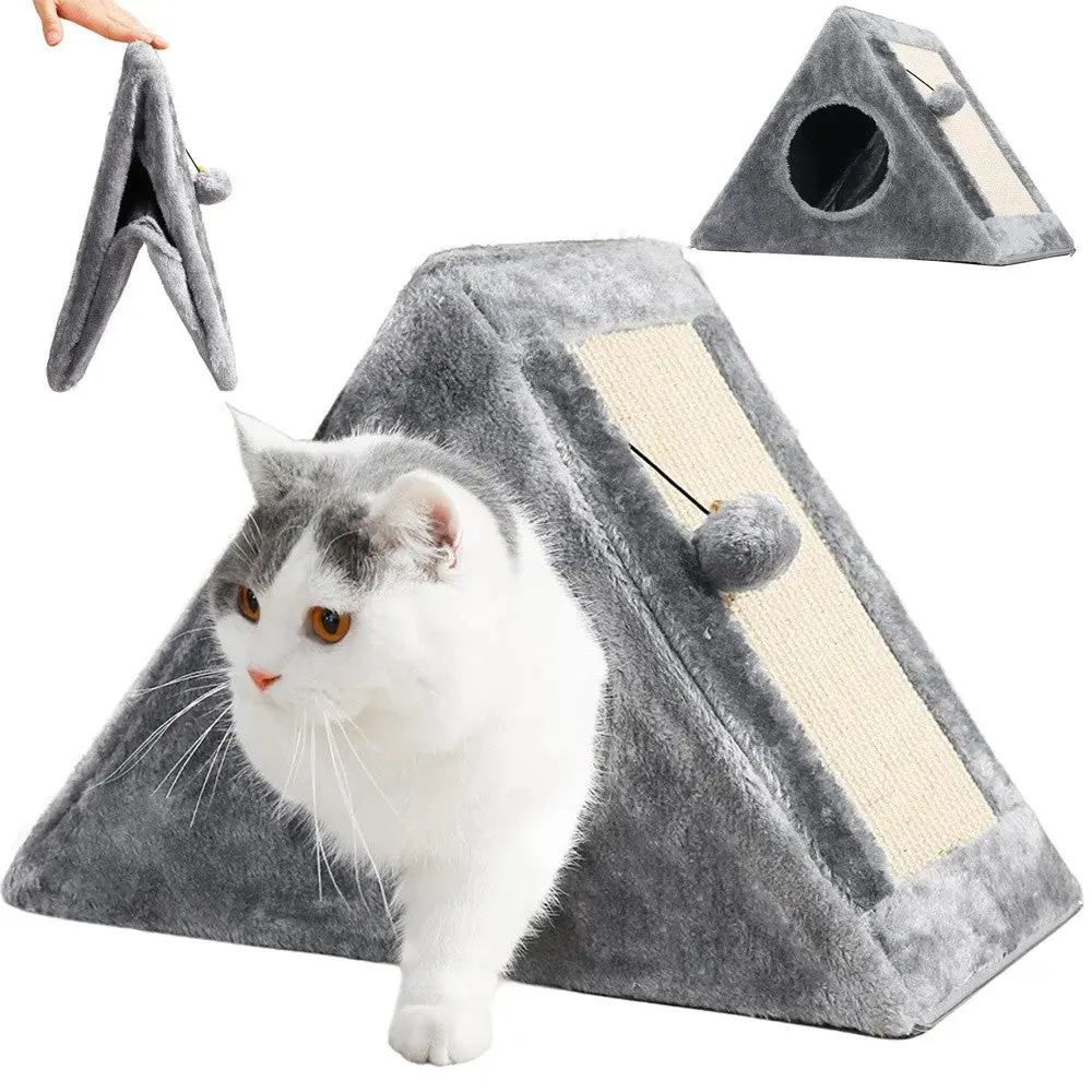 Griffoir triangle niche chat lit chat objet balle gris