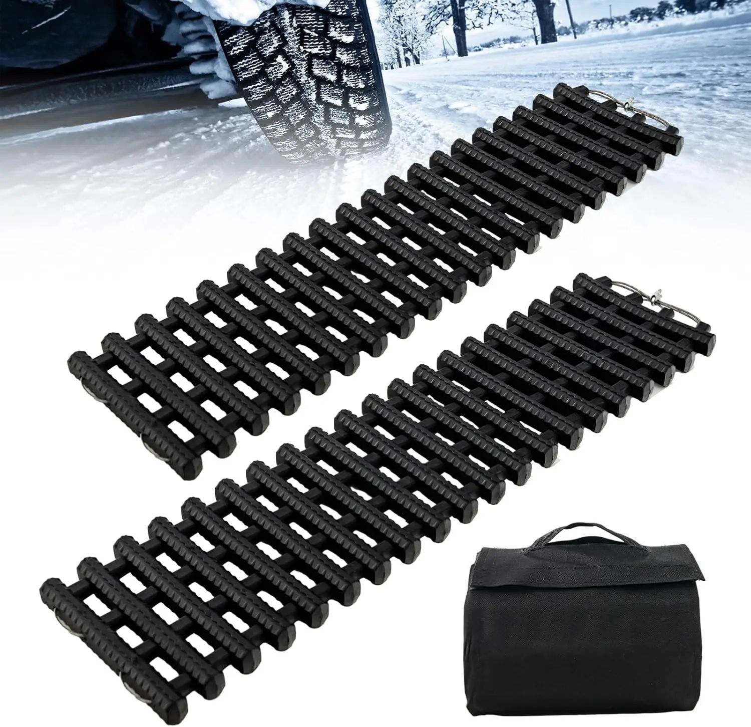 Lot de 2 Tapis de Traction pour Pneus, Plaques de Récupération TPR Portables Aide(82 cm)