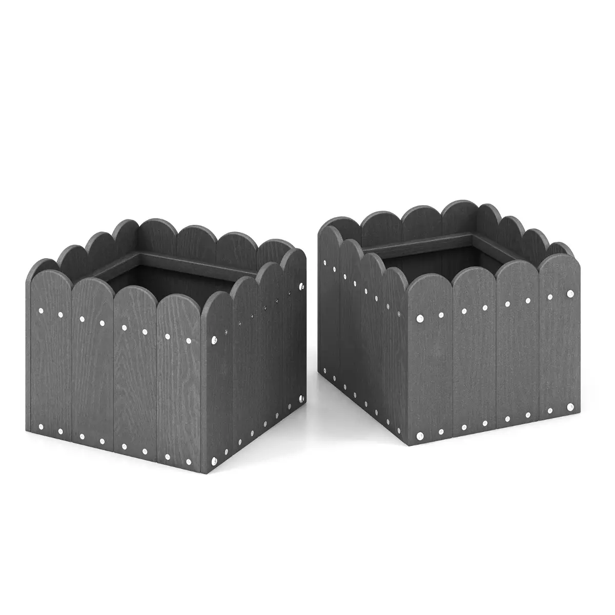 Lot de 2 Jardinière Carrées en HDPE Résistant aux Intempéries Lit de Jardin Surélevé avec Trous de Drainage 32x30x25cm Gris