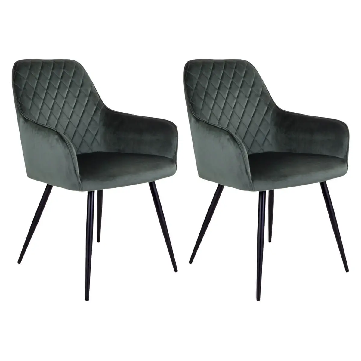 Lot de 2 Fauteuils Velours Vert et Piétement Acier Noir – VIBY