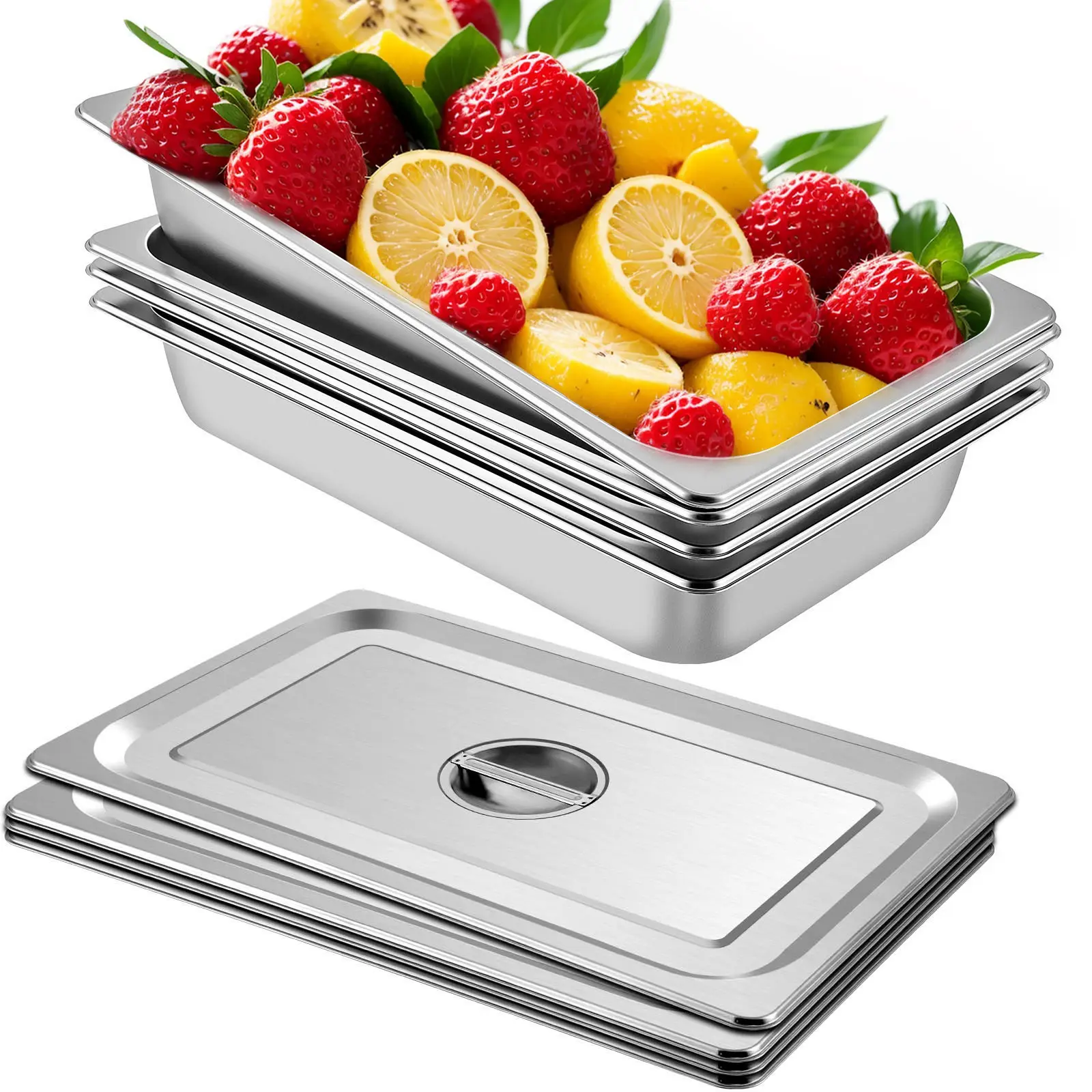VEVOR 13 L Bac Gastro en Inox Profondeur 10 cm avec Couvercle Anti-bourrage