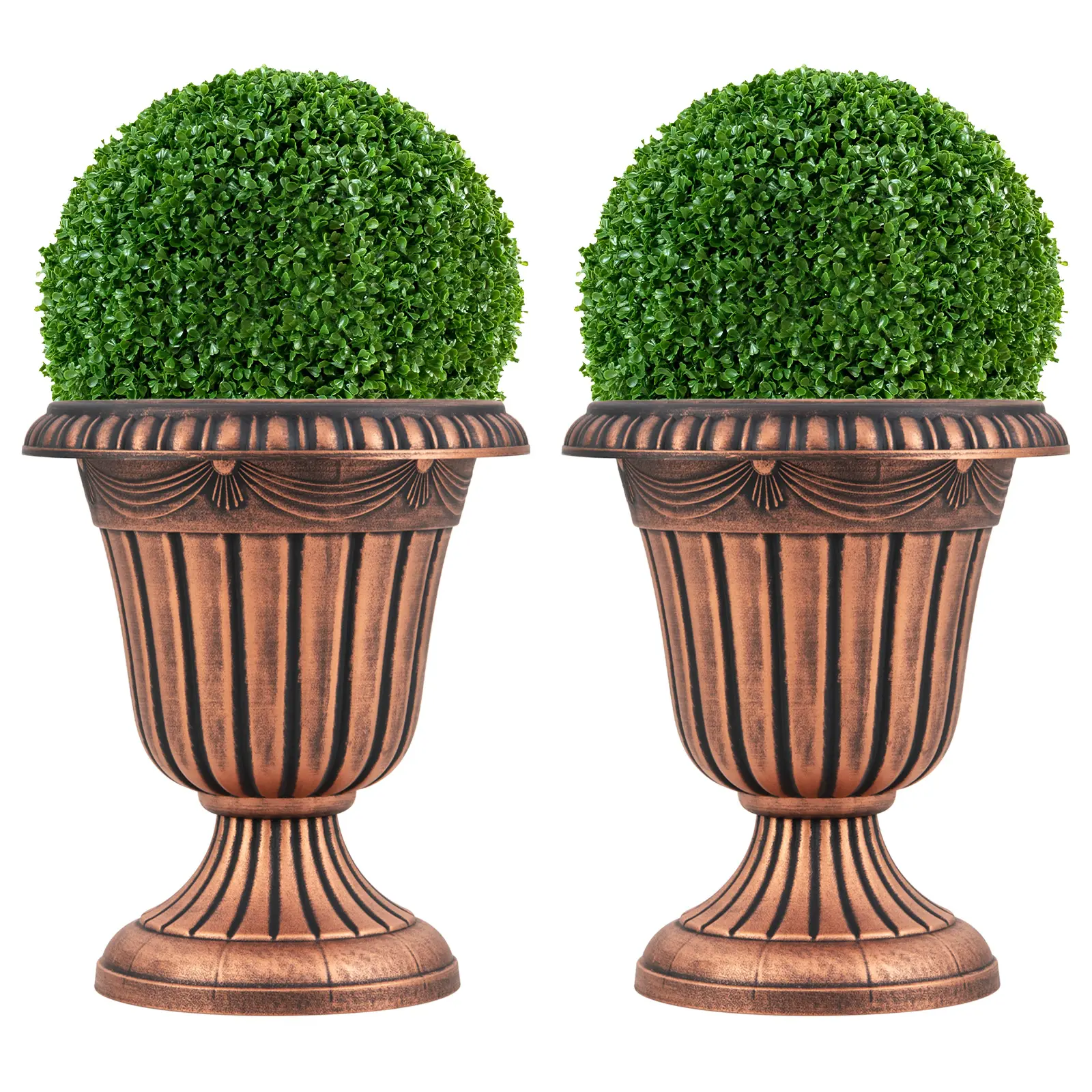 Lot de 2 Pots à Plantes Vintage en Plastique, Jardinières avec Base de Piédestal Trou de Drainage Pré-marqué, Pots de Fleurs Décoratifs, Bronze