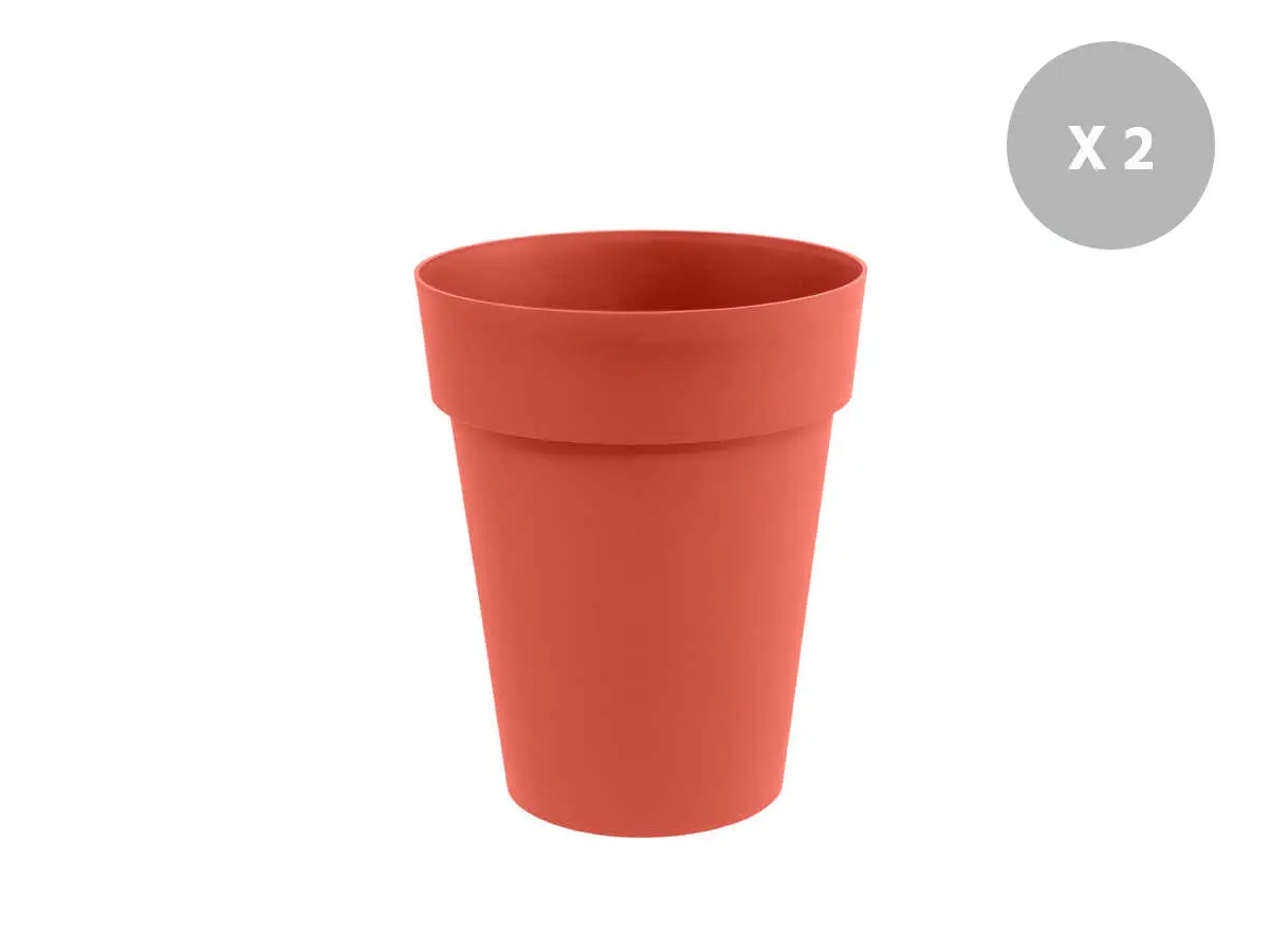 Lot de 2 Pots de fleur rond Toscane Ø 44 x H.53 cm – Orange terre battue – Eda
