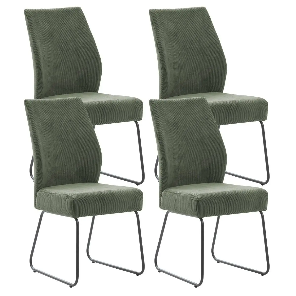 Lot de 4 chaises en velours côtelé et pieds en métal laqué coloris vert – ALIAN