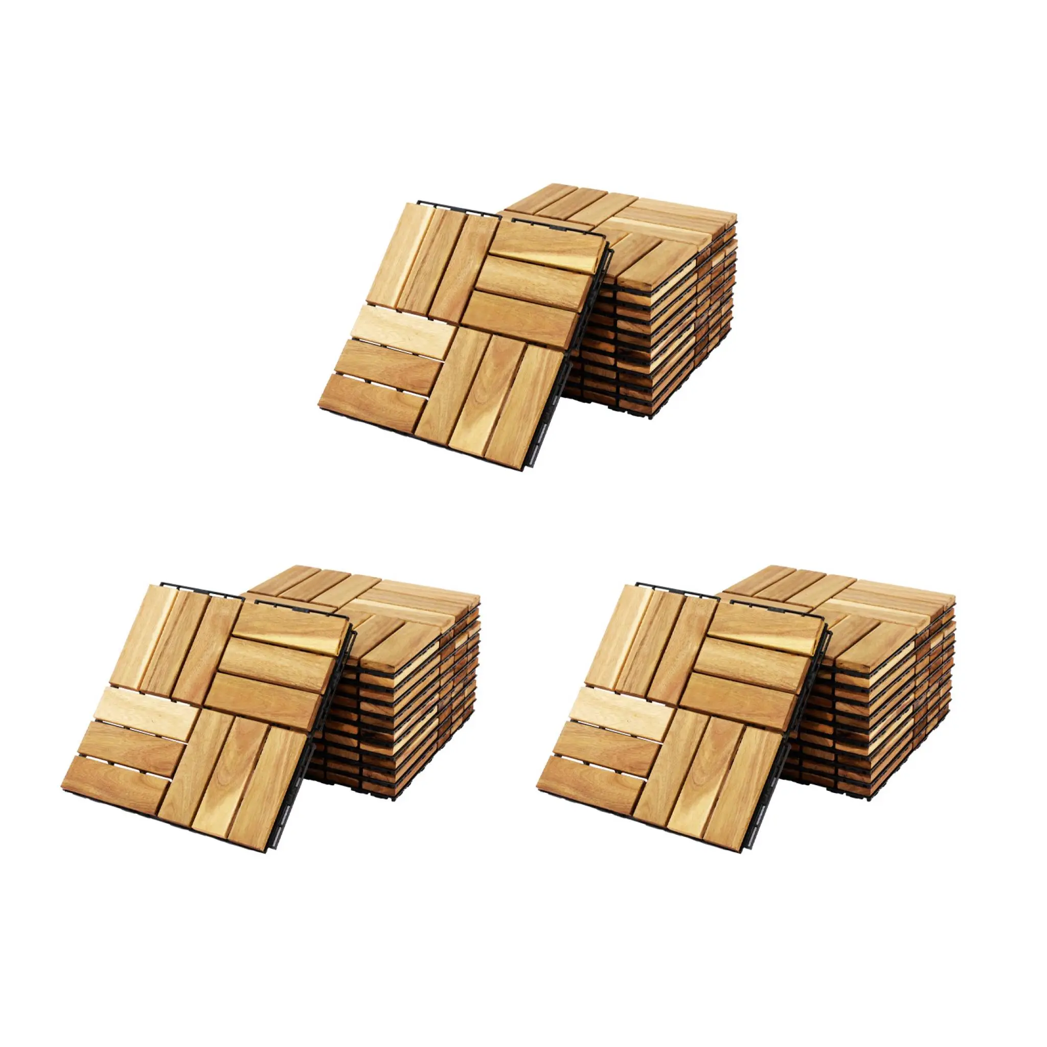 Lot de 36 dalles de terrasses 30x30cm en bois d’acacia. motif carré. clipsables | sweeek