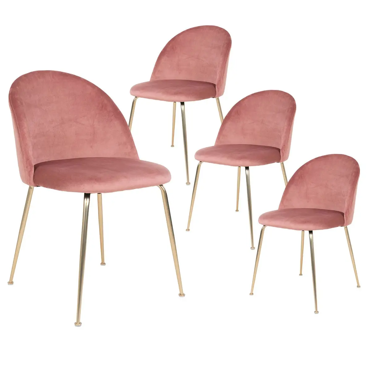 Lot de 4 Chaises Velours Rose et Pieds Métal Doré – MEYRIN