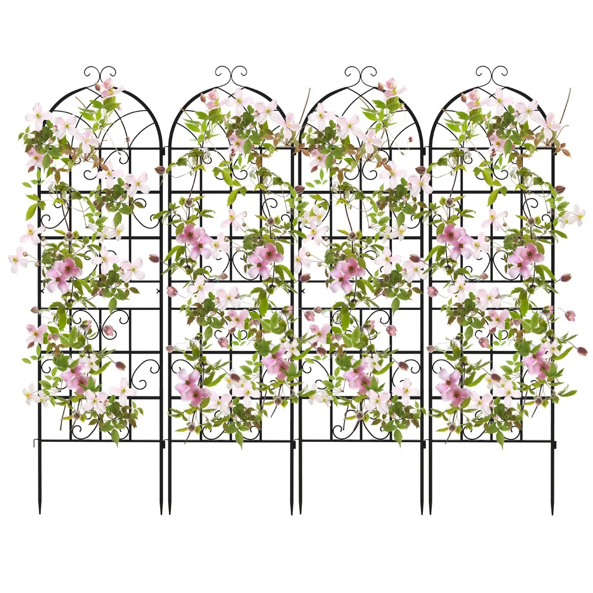Lot de 4 Treillis de Jardin Métal 180x50cm pour Plantes Grimpantes Fleurs Légumes Antirouille Noir MAISON CHIC