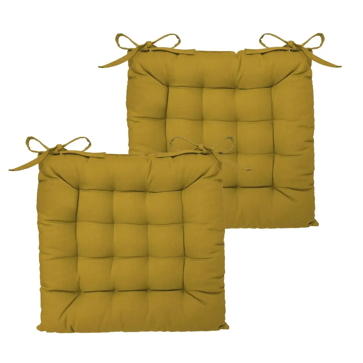 Lot de 2 Galettes de chaise en Coton Jaune Ocre 38 x 38 cm
