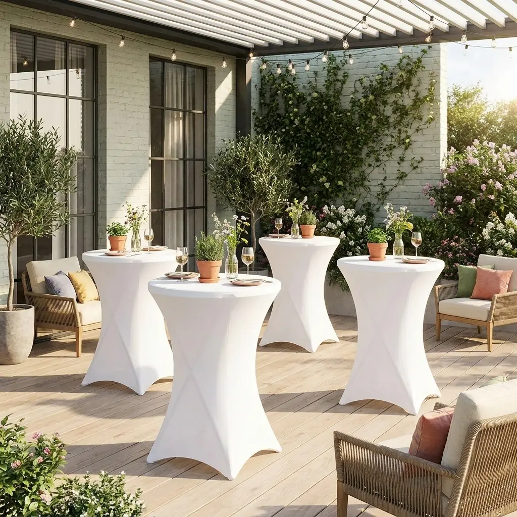 Lot de 4 tables de réception pliantes acier avec housse de protection housse en polyester blanc Gala | sweeek