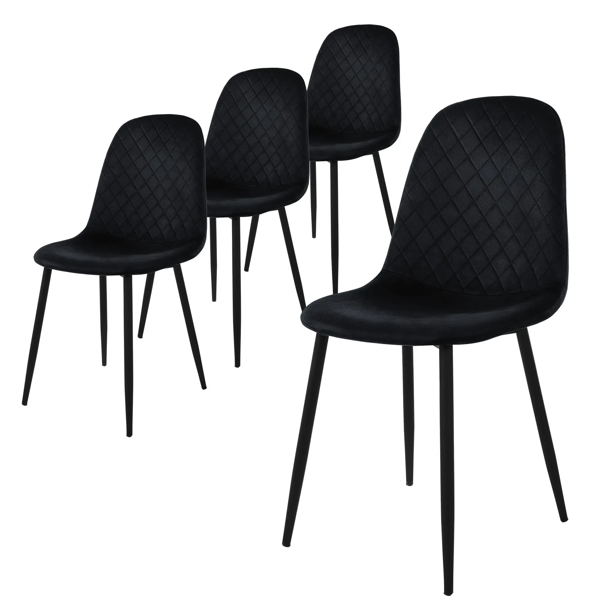 Lot de 4 chaises de salle à manger noir dossier incurvé ergonomique assise rembourrée en velours piètement métallique noir design moderne raffiné