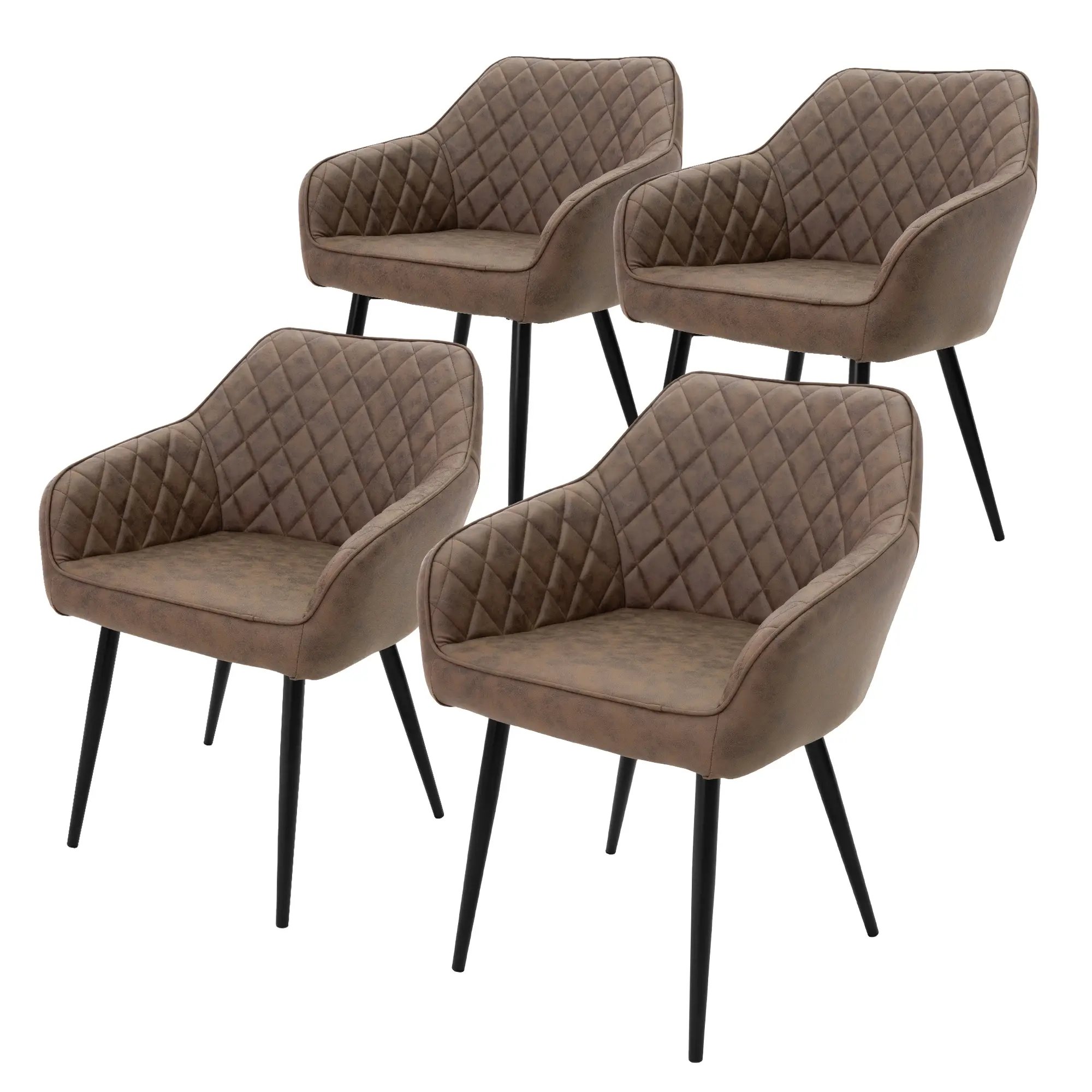 Lot de 4 chaises de salle à manger marron dossier et accoudoirs ergonomiques revêtement en matériau synthétique pieds noir en acier design moderne