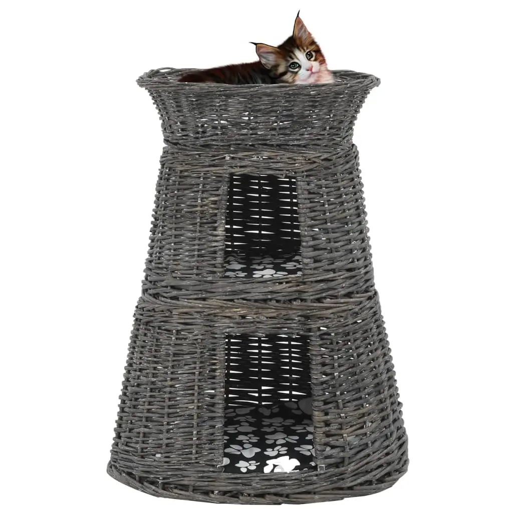 Lot de 3 Paniers Chat Osier avec Coussins Couchage Intérieur Empilable Gris – ComfortXL Outdoor Living