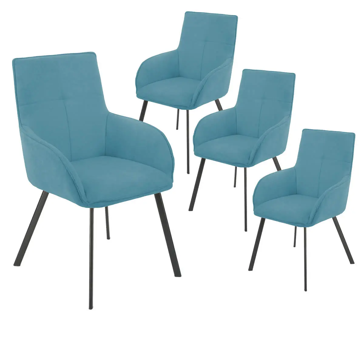 Lot de 4 Fauteuils Bleus Piètement Gris Mat – CATILA