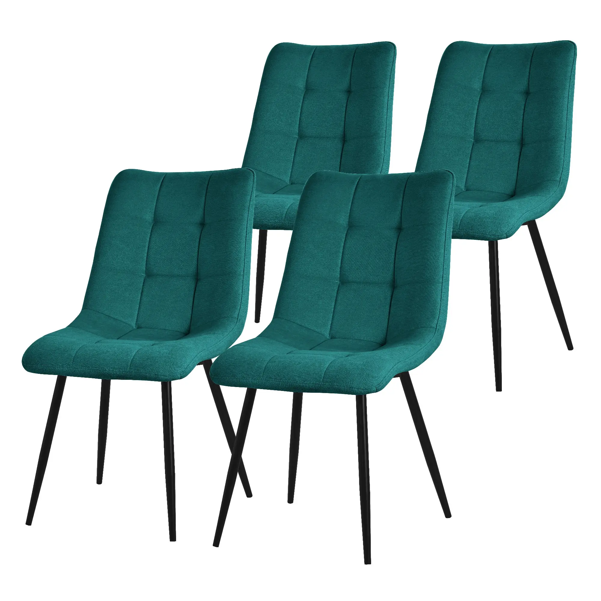 Lot de 4 chaises de salle à manger pétrole assise et dossier rembourrés en éponge tissu polyester ergonomique pieds noir en acier design élégant