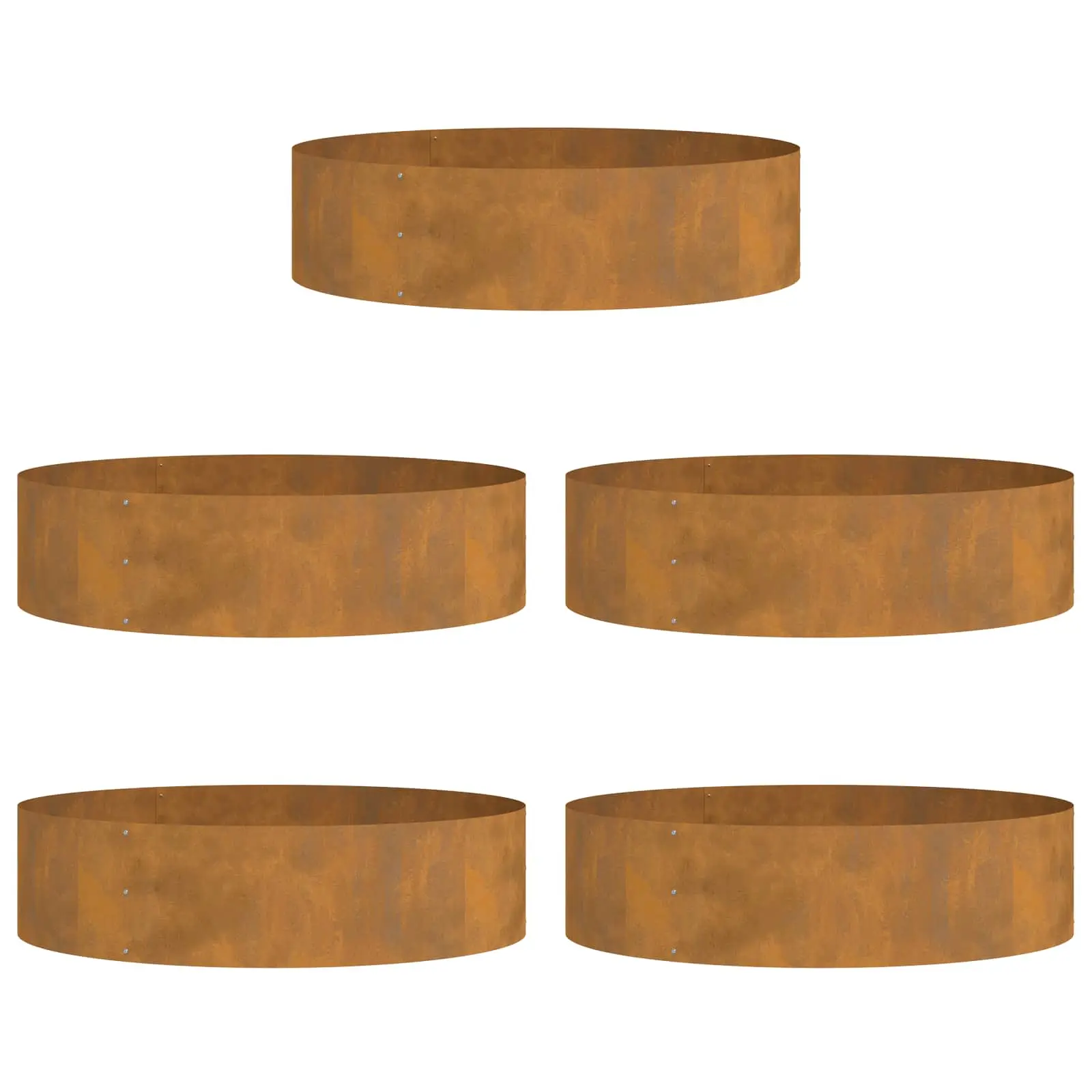 Lot de 5 Anneaux de Plantation Acier Patiné Ø 80×20 cm Effet Rouille Marron – ComfortXL Outdoor Living