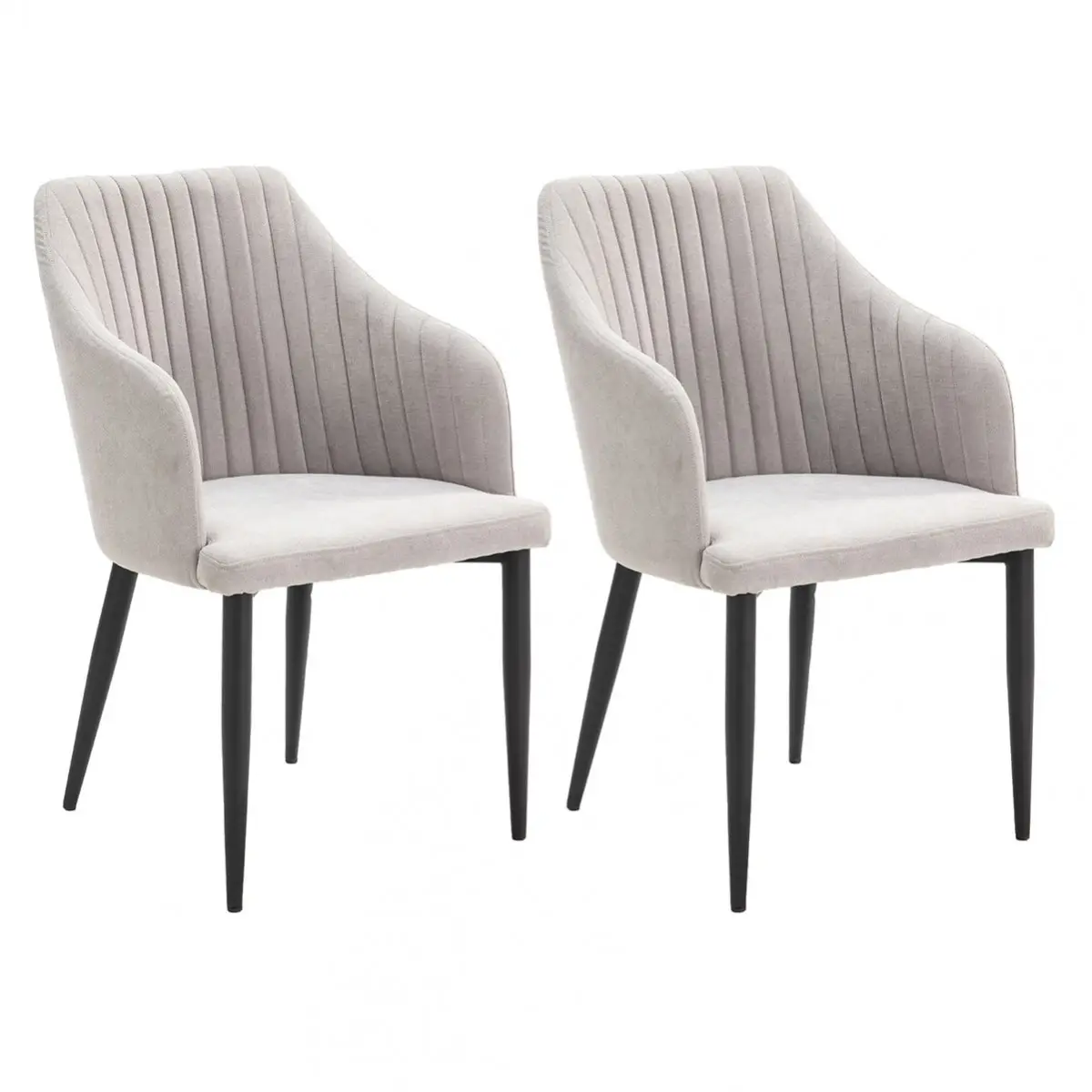 Lot de 2 Fauteuils Tissu Gris Clair Surpiqures Verticales Pieds Métal Noir – FASCA