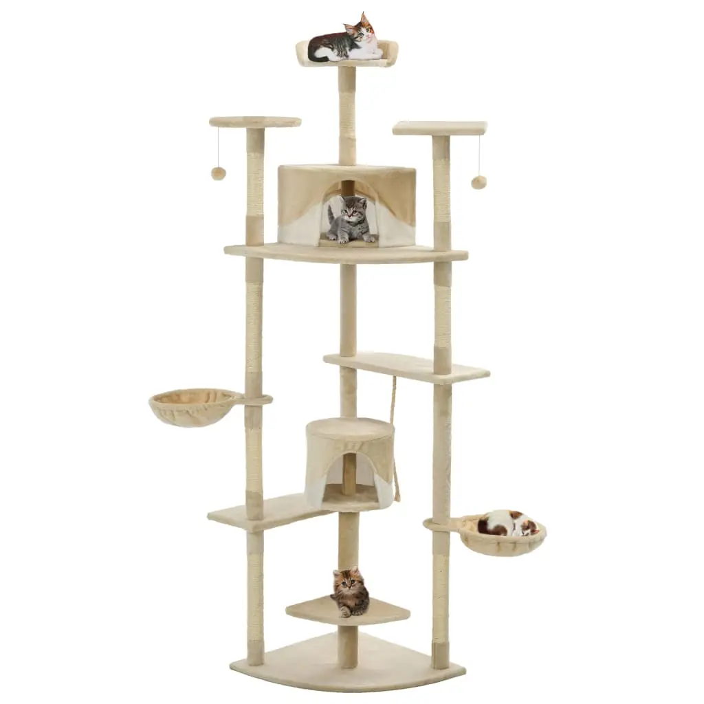 Grand arbre à chat 203 cm avec niches paniers et griffoirs sisal Marron – ComfortXL Pet Living