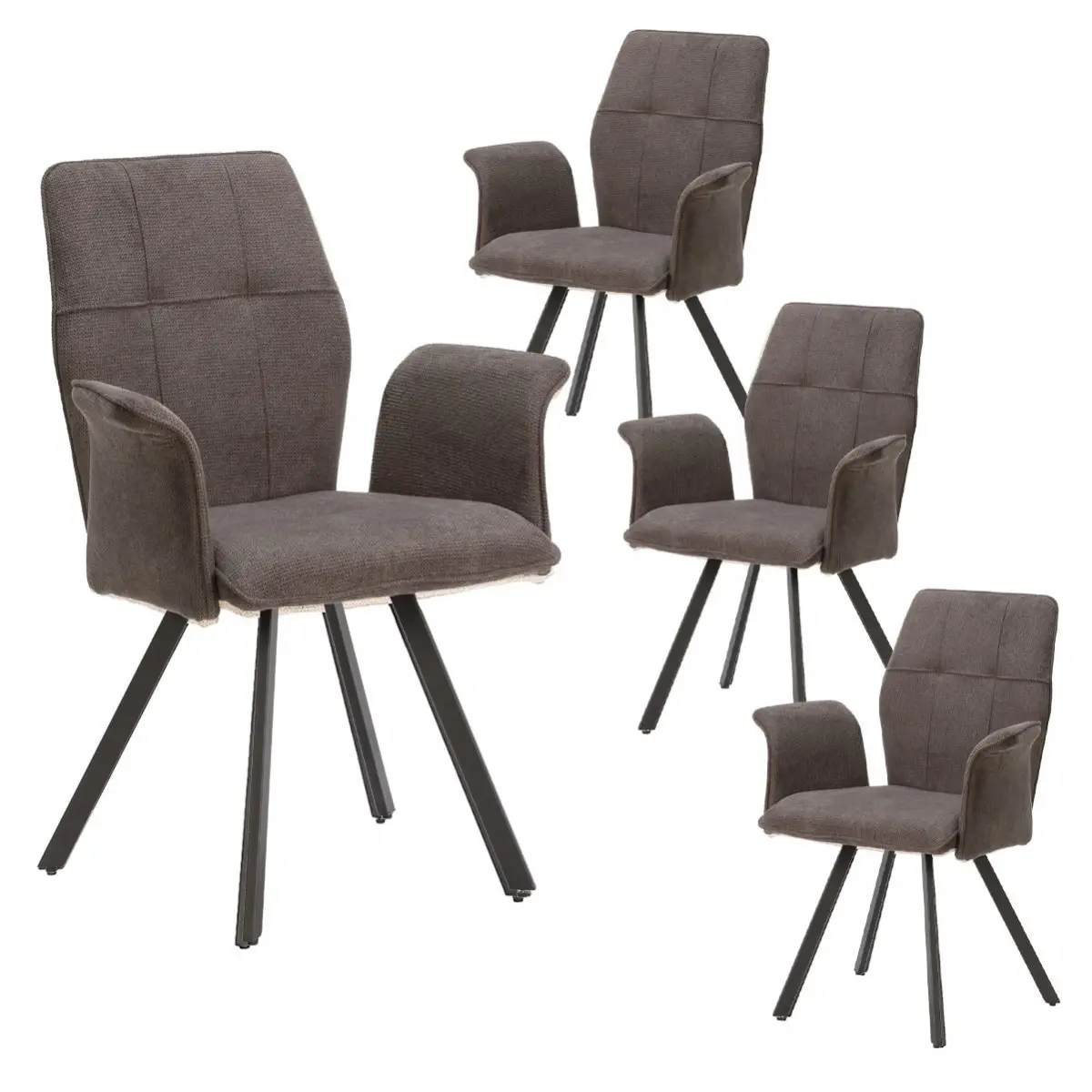 Lot de 4 Fauteuils Tissu Gris Anthracite Effet Tricoté Pieds Métal Noir – SELMA