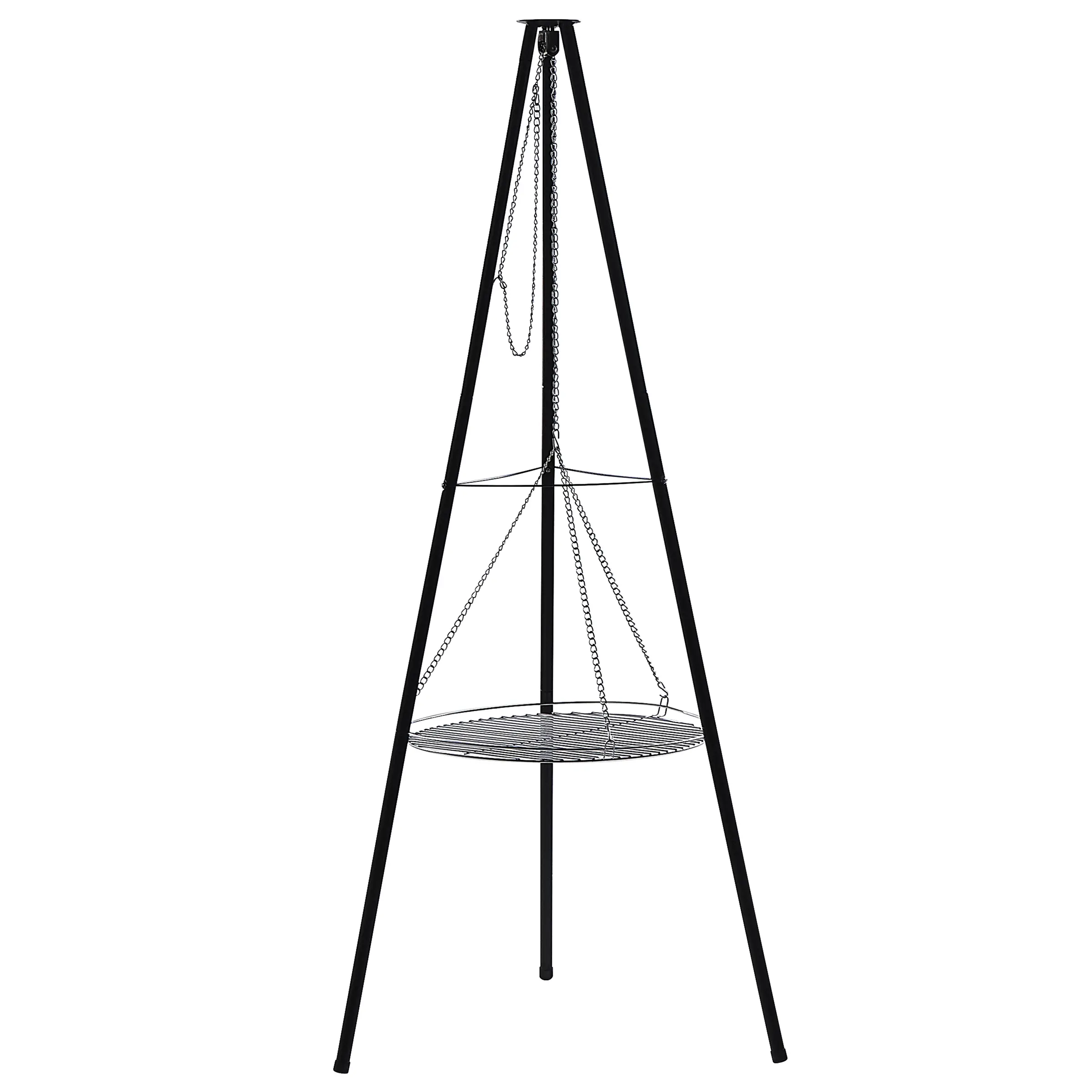 Gril de Barbecue Suspendu sur Trépied pour le Jardin Grille de Cuisson en Acier Noir Design classique