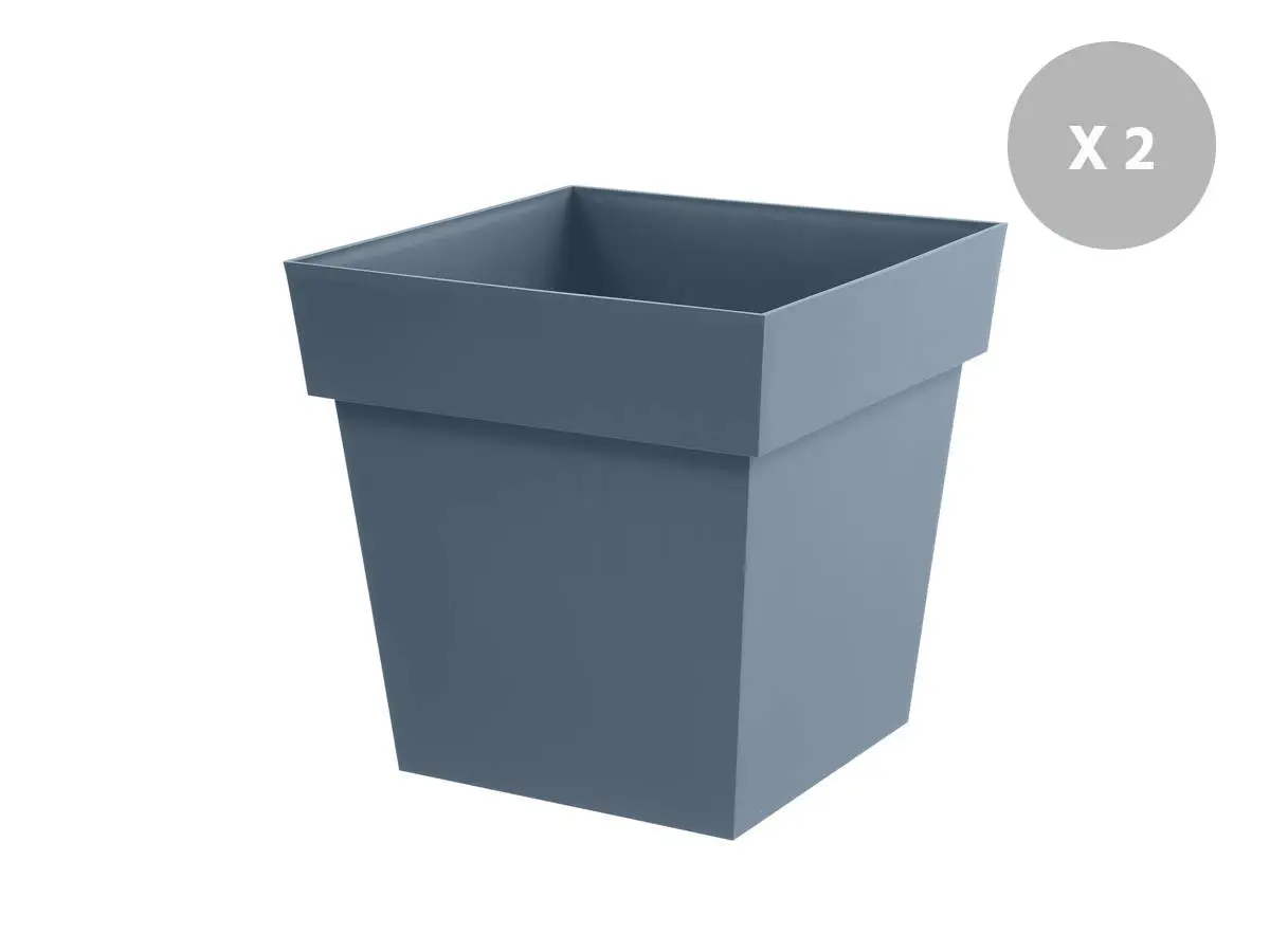 Lot de 2 pots de fleur carré Toscane 39 x 39 cm – 38 L – Bleu jean – Eda