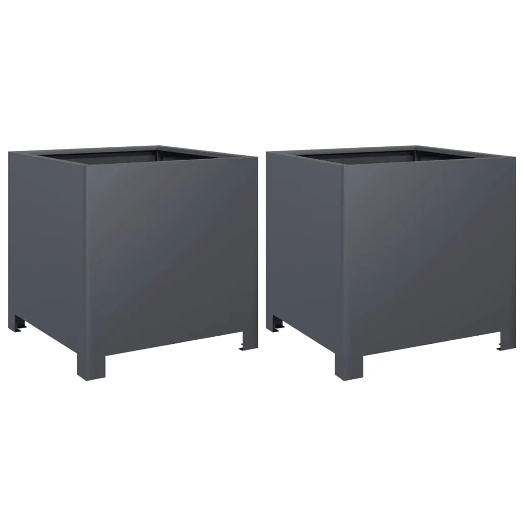 Lot de 2 Jardinières – Bacs à fleurs – Pots de fleurs anthracite 40x40x40 cm acier-JU11203