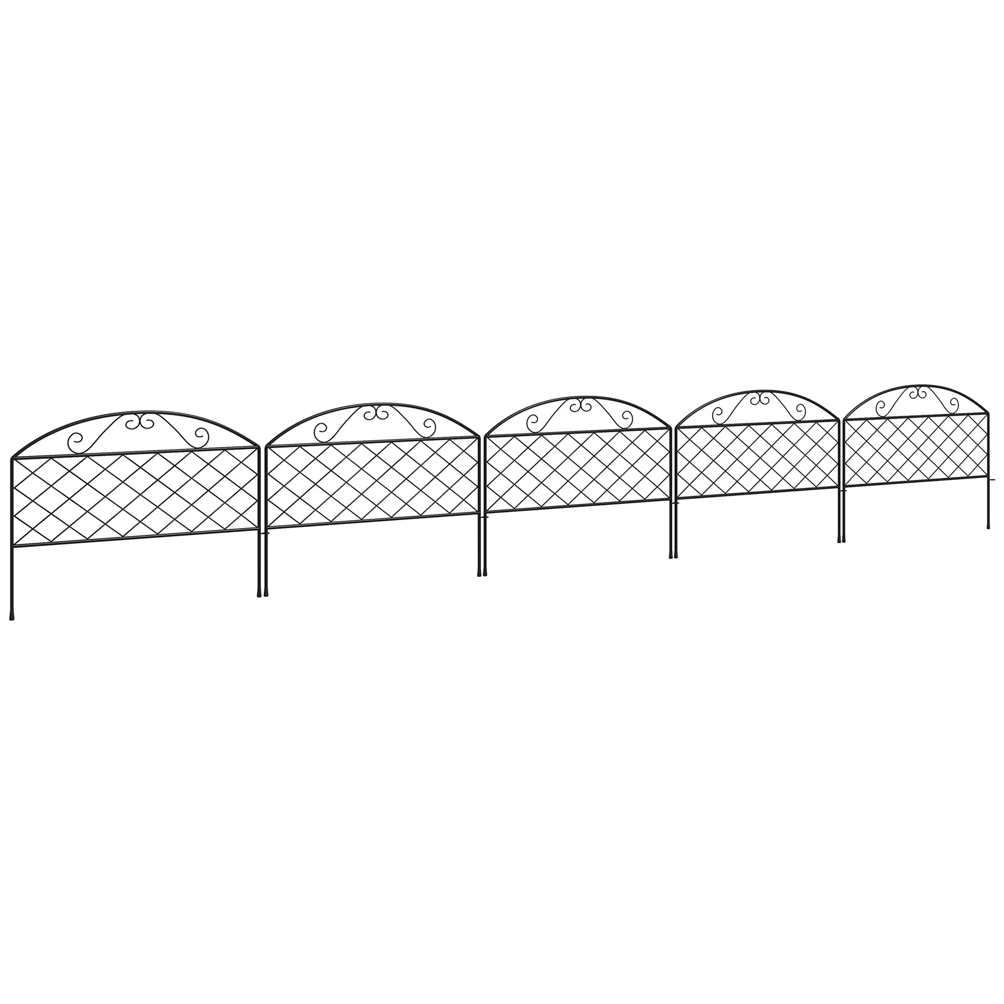 Lot de 5 clôtures de jardin décoratives avec ornements métal noir – Outsunny