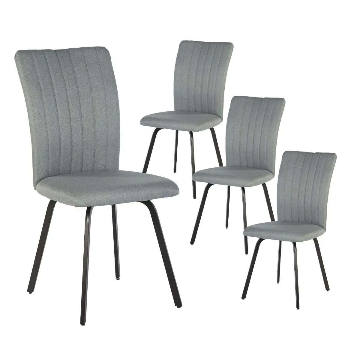 Lot de 4 Chaises Tissu Turquoise Surpiqué Pieds Métal Noir – GARROW