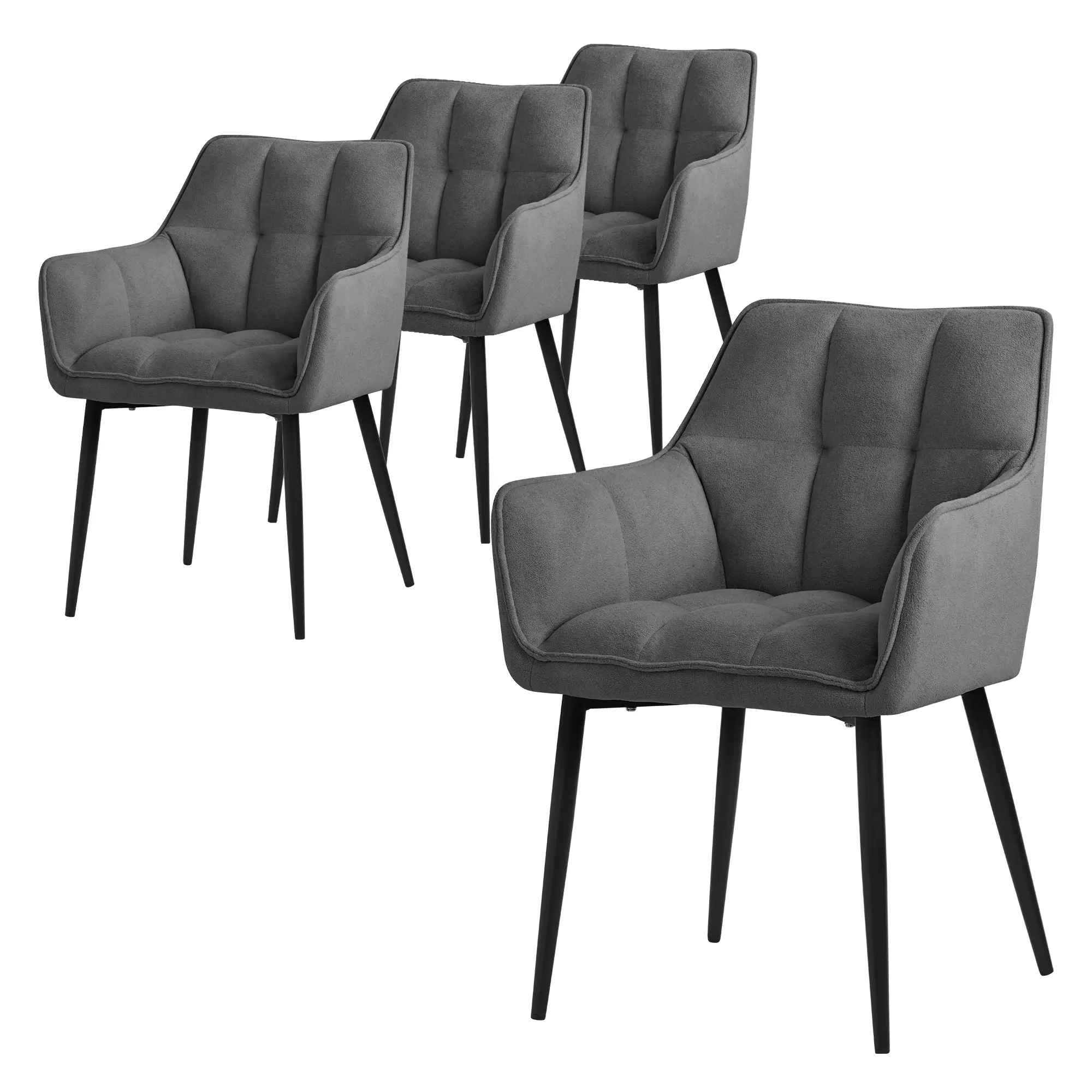Lot de 4 chaises de salle à manger gris foncé dossier et accoudoirs ergonomiques assise rembourrée en tissu éponge piètement en métal design moderne