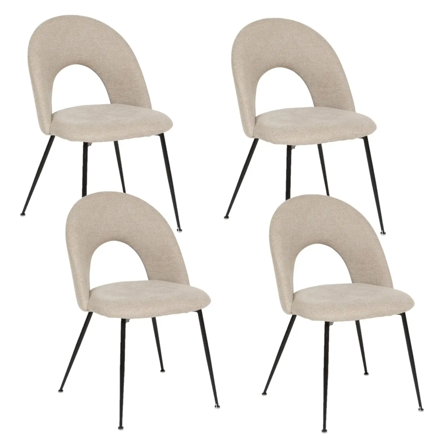 Lot de 4 chaises pieds métal assise tissu RAVEN – Beige – Toilinux