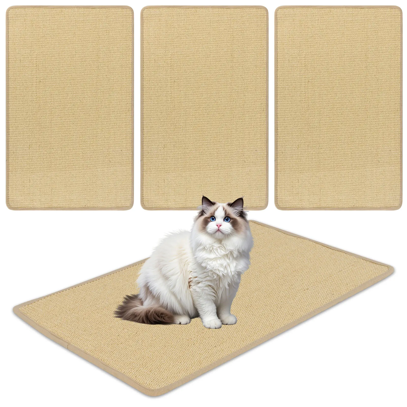 Lot de 2 Tapis Griffoir Chat 80 x 50 cm, Griffoir Chat Canapé avec Fermeture Auto-agrippante, Tapis Sisal Horizontal au Sol ou Mural, Protège Canapés