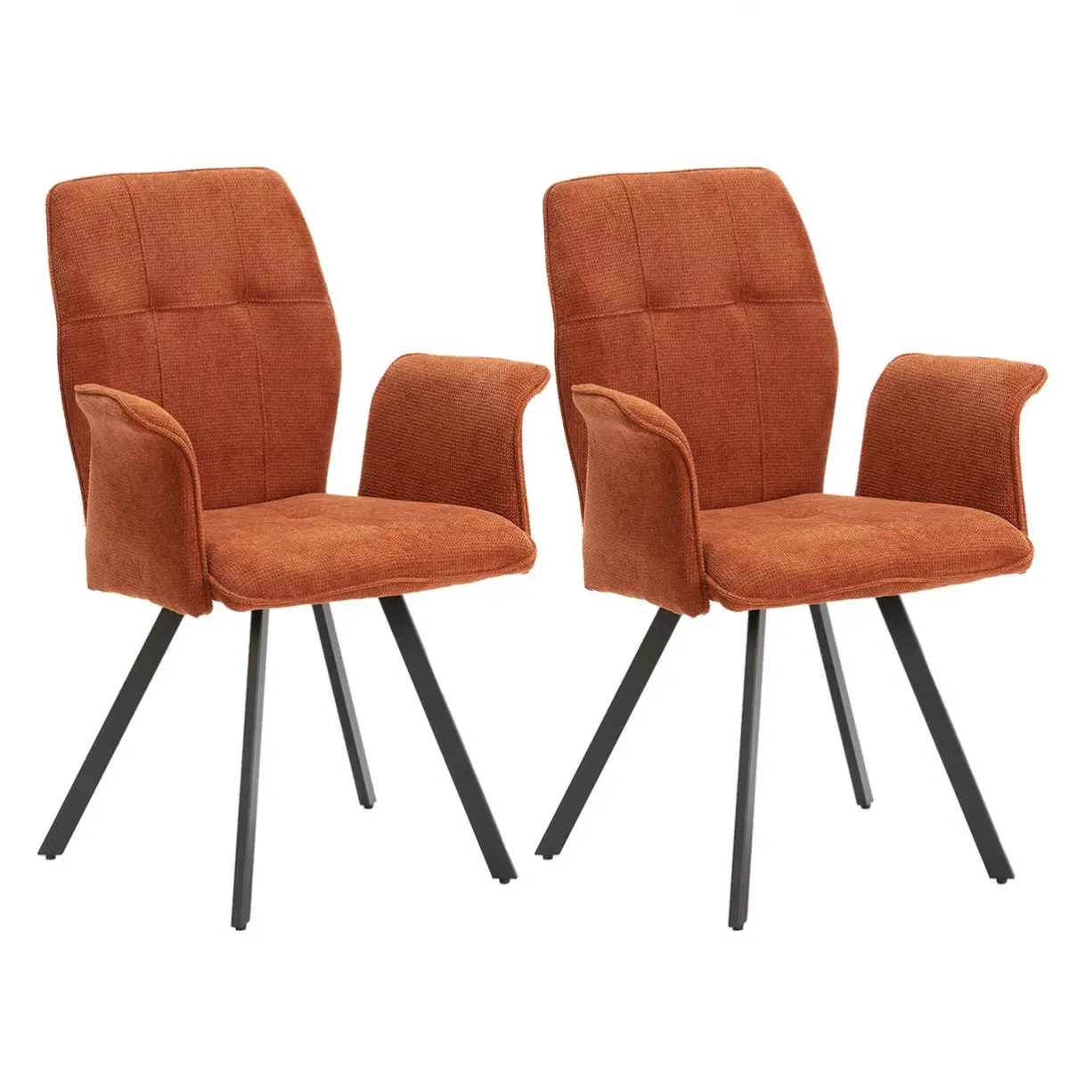 Lot de 2 Fauteuils Tissu Marron Effet Tricoté Pieds Métal Noir – SELMA