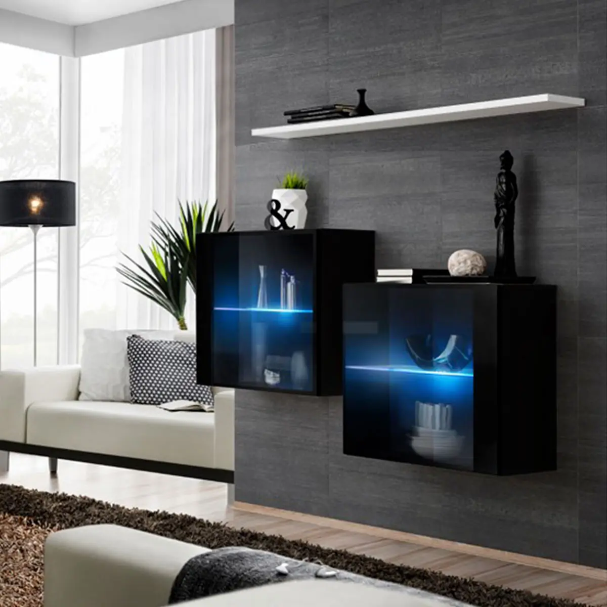 Lot de 2 Vitrines Murales & Étagère «Switch SBIII» 130cm Noir & Blanc