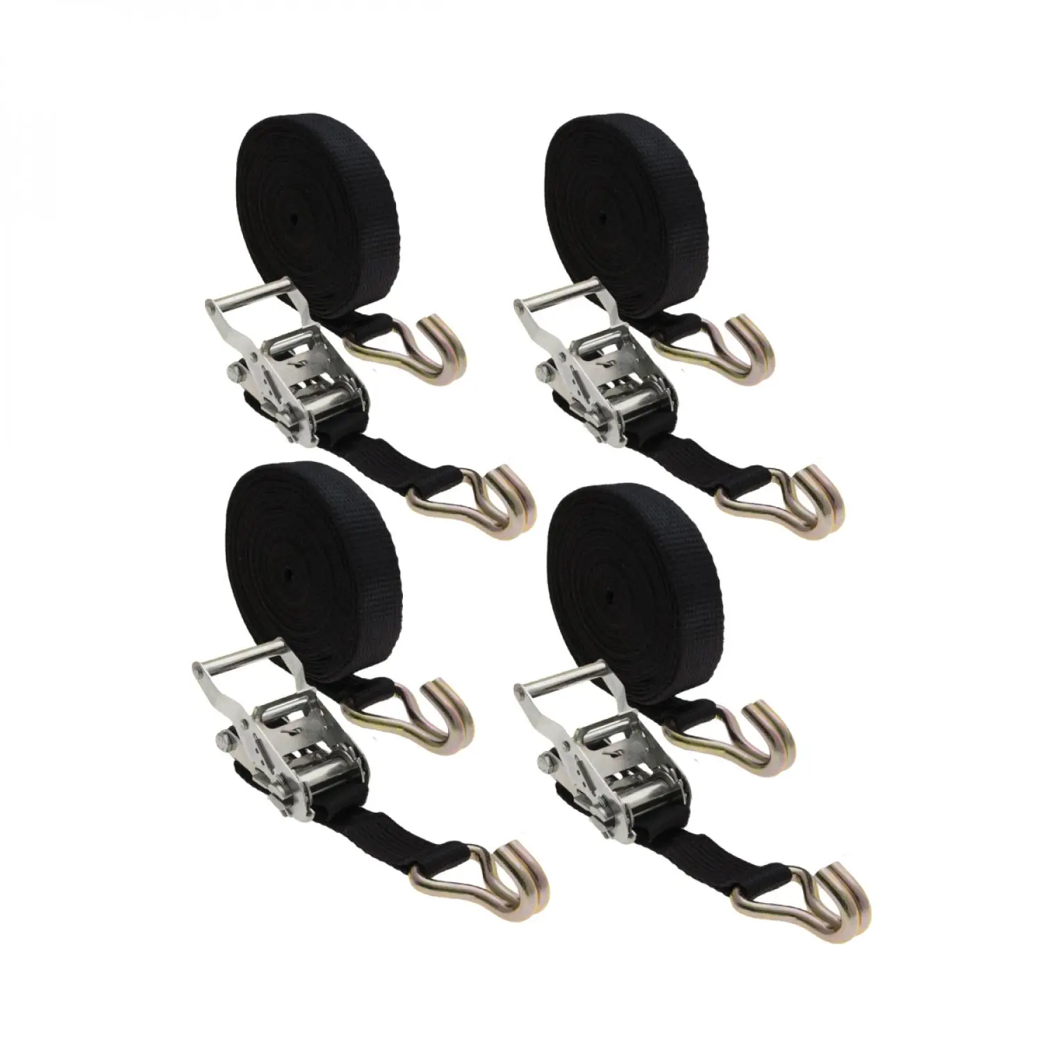 Lot de 4 sangles d’arrimage avec tendeur à cliquet et 2 crochets – 35 mm x 7 m – Noir – Linxor