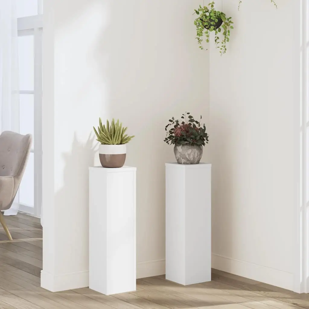 Lot de 2 Supports pour Plantes Bois d’Ingénierie Décoration Intérieur Design Minimaliste 60 cm Blanc – ComfortXL Outdoor Living