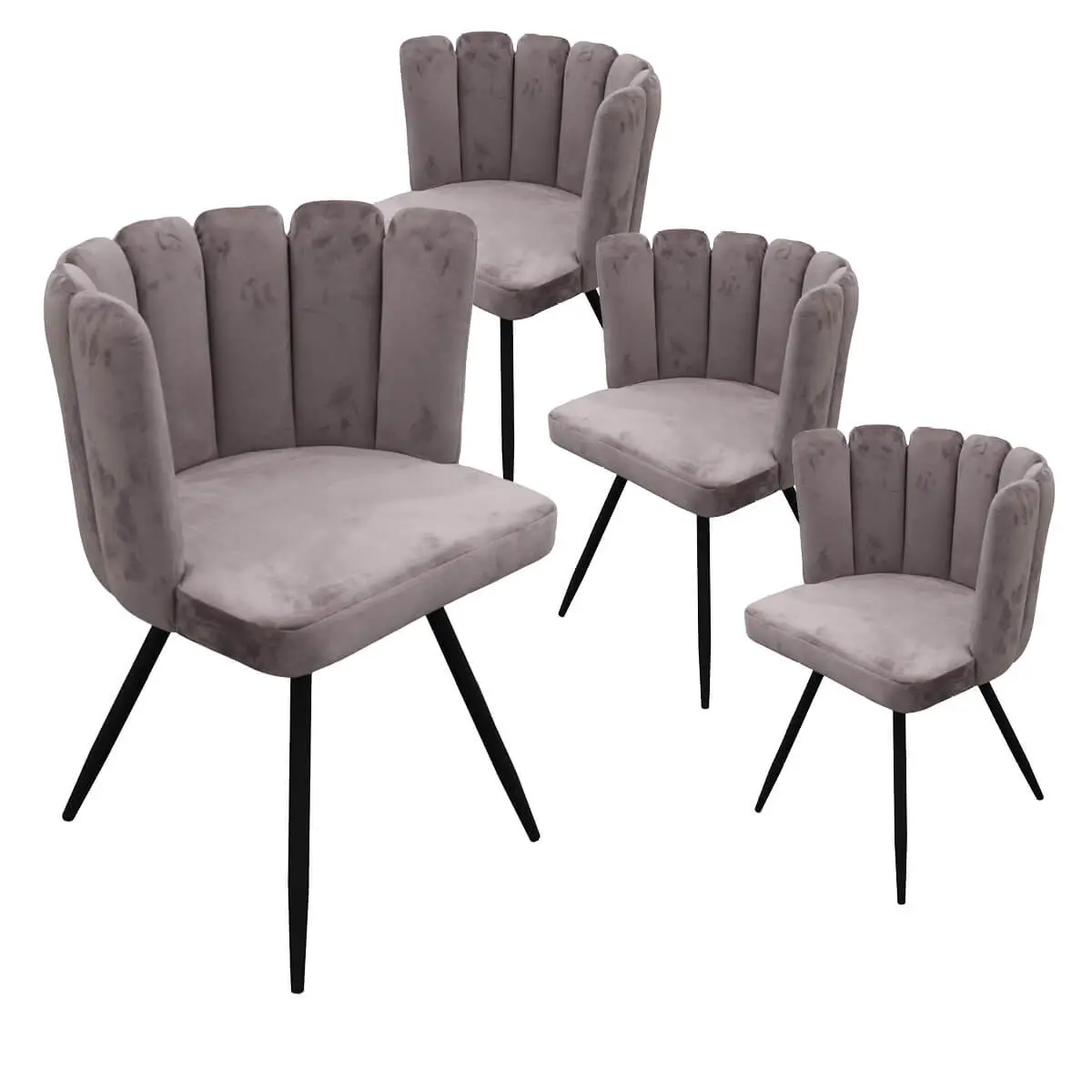 Lot de 4 Chaises Velours Gris – CHARLOTTE