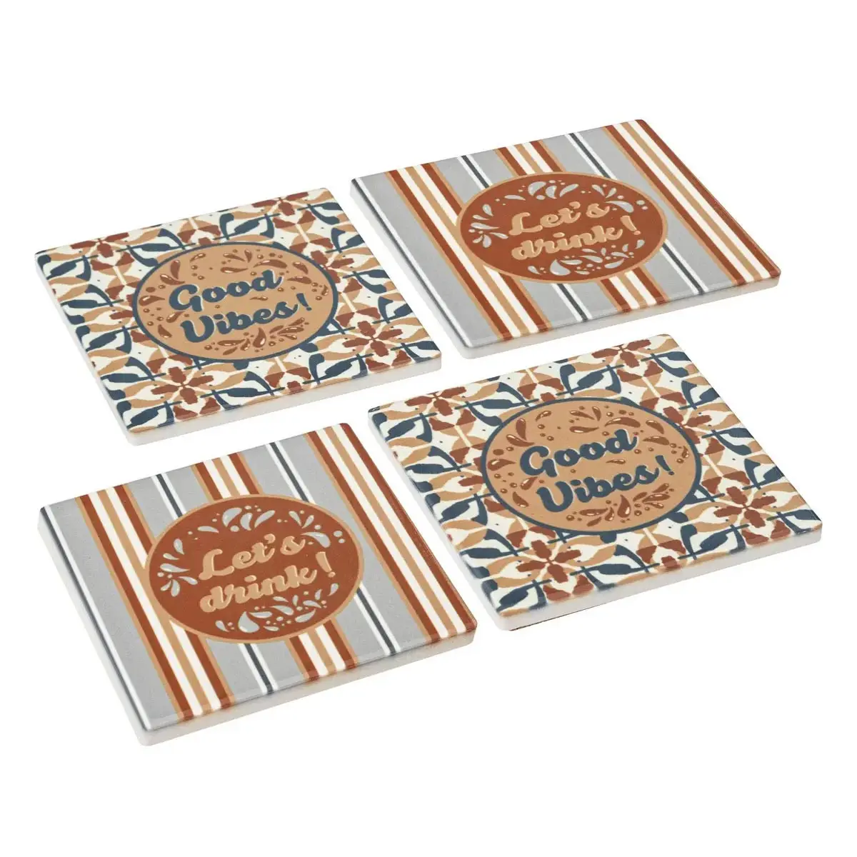 Lot de 4 Dessous de Verre «Be Vintage» 10cm Multicolore