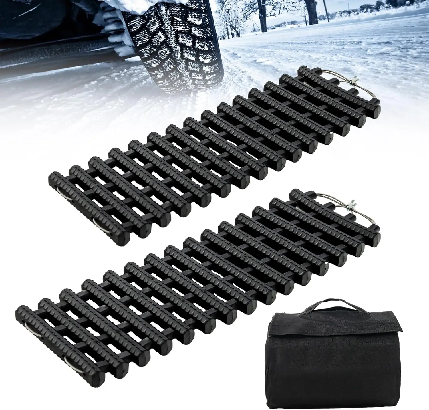 Lot de 2 Tapis de Traction pour Pneus, Planche de Traction Enroulable avec Sac (61,5 cm)