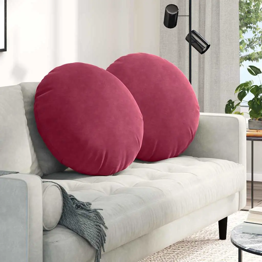 Lot de 2 Grands Coussins de Sol Velours Chic Déhoussable pour Salon Bordeaux Ø 60 cm – ComfortXL Outdoor Living