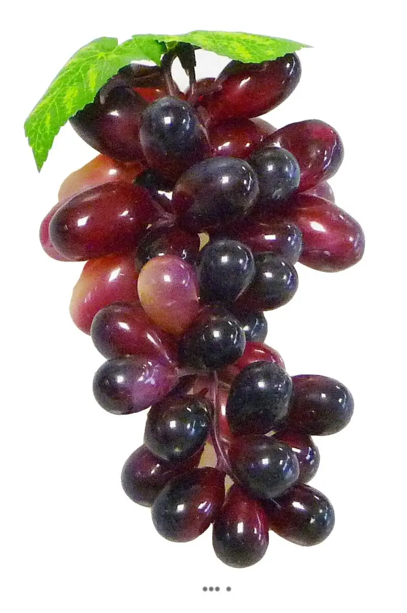 Grappe de raisin factice L19 cm avec 2 feuilles 45 raisins Bourgogne