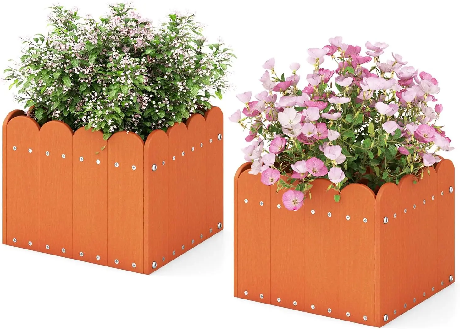 Lot de 2 Jardinière Carrées en HDPE Résistant aux Intempéries , 32 x 30 x 25 cm (Orange)