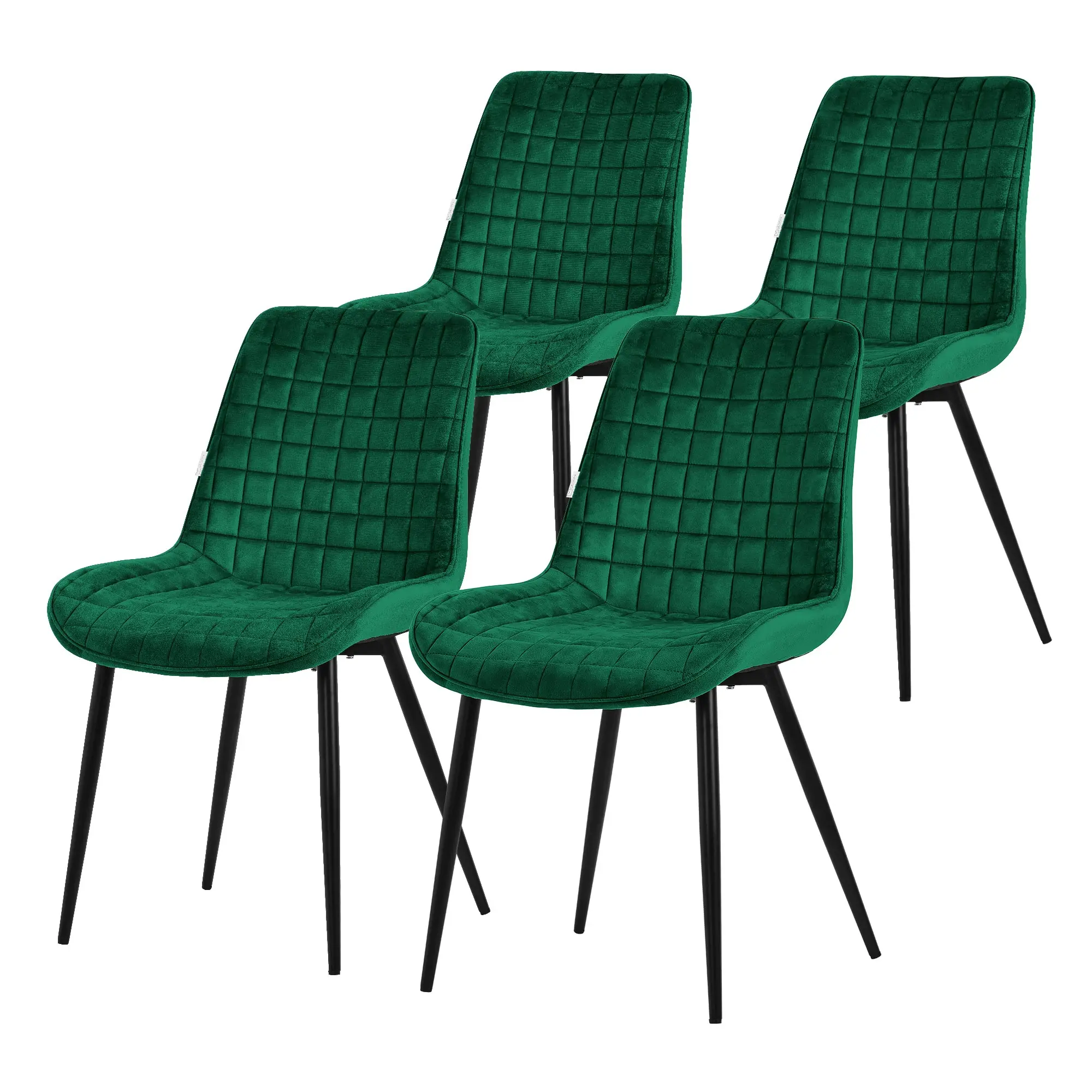 Lot de 4 chaises de salle à manger vert foncé assise ergonomique revêtement en velours respirant pieds noir en acier patins pré-montés design raffiné