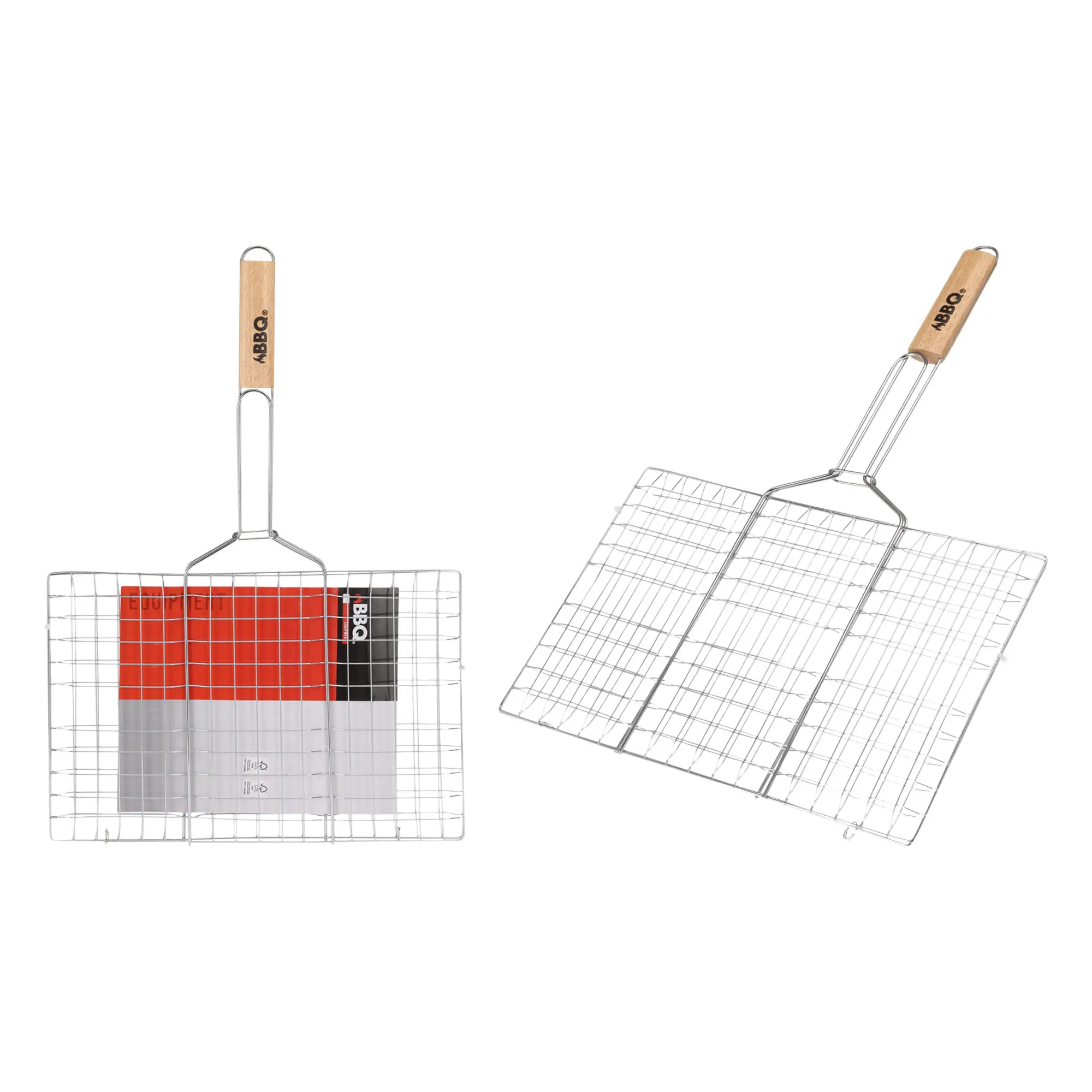 Grille barbecue en métal chromé avec manche en bois