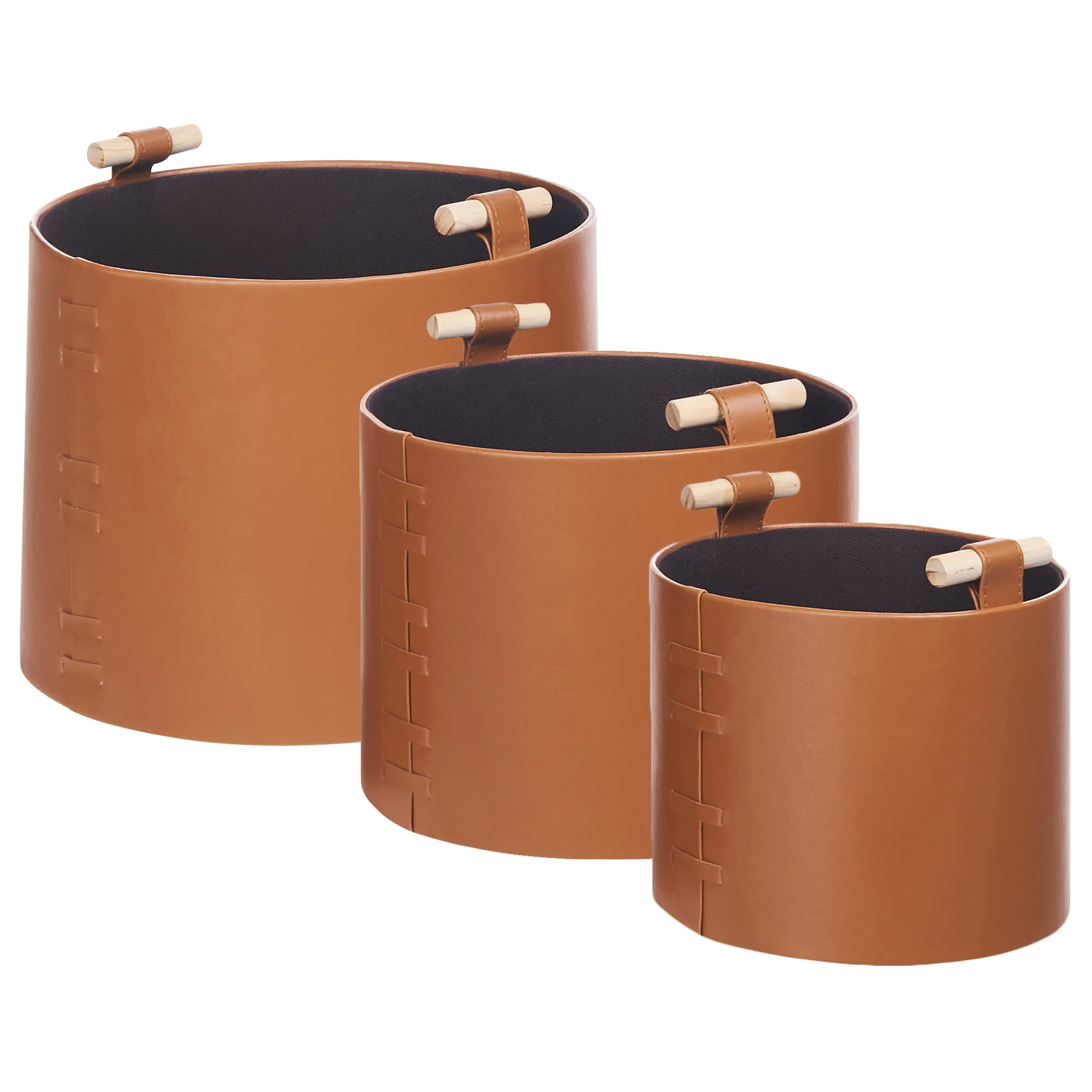 Lot de 3 paniers de Rangement Marron en Cuir PU Fait Main avec Poignées Boîte d’Etagère Style Moderne Minimaliste